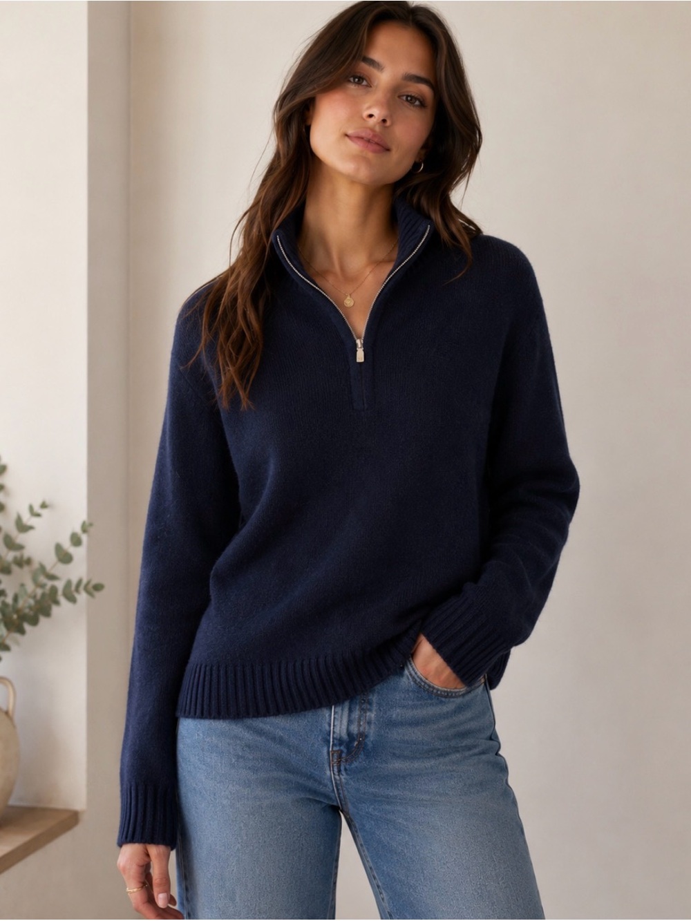Tommy Bahama Cashmere Women's Navy Half-Zip Sweater - Classic Pullover